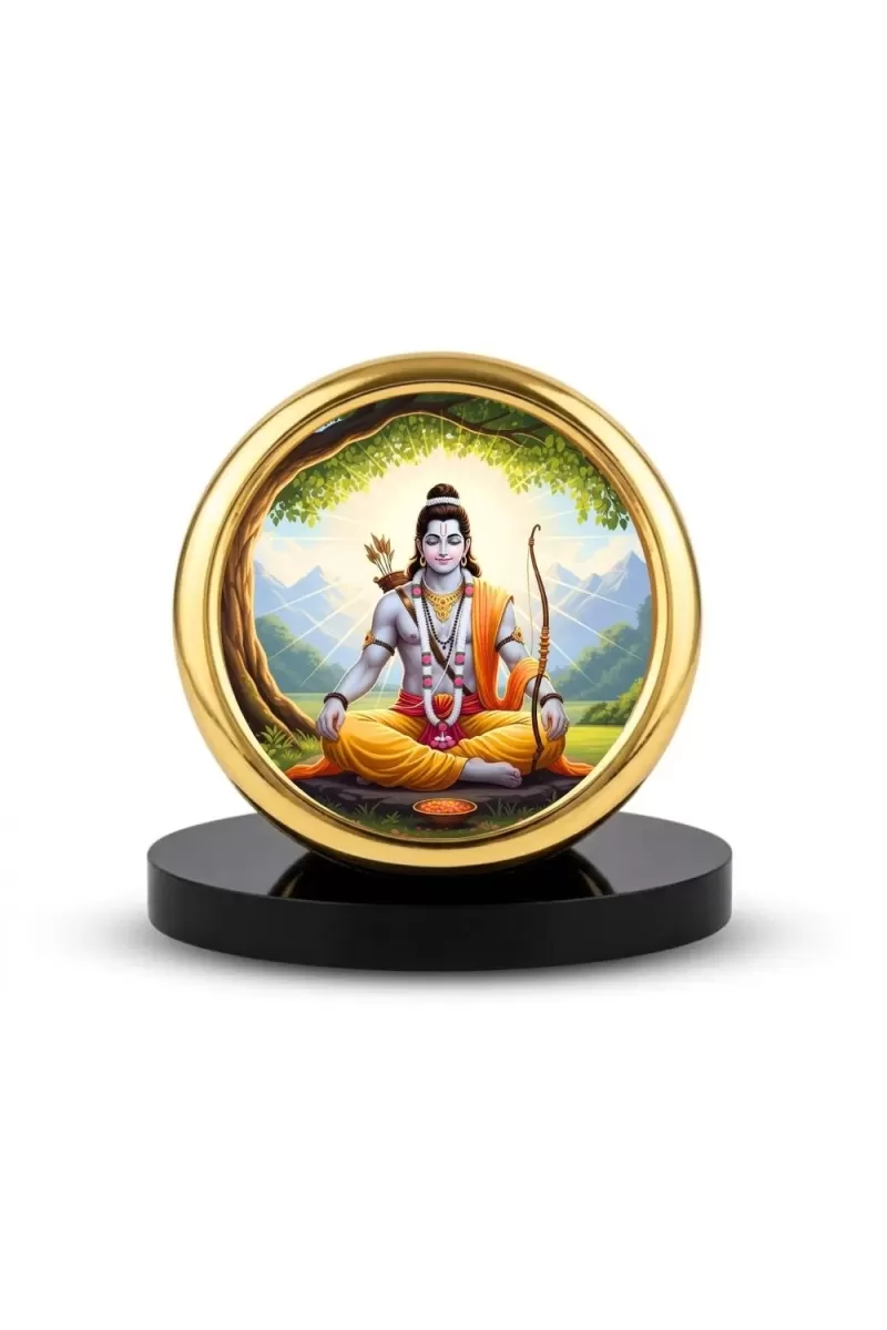 Car Desk/Table Top Lord Rama Metal Golden Photo Stand  2x2 Inches, Compact & Stylish Spiritual Display For Car, Home & Office (Pack Of 1) (F18928)