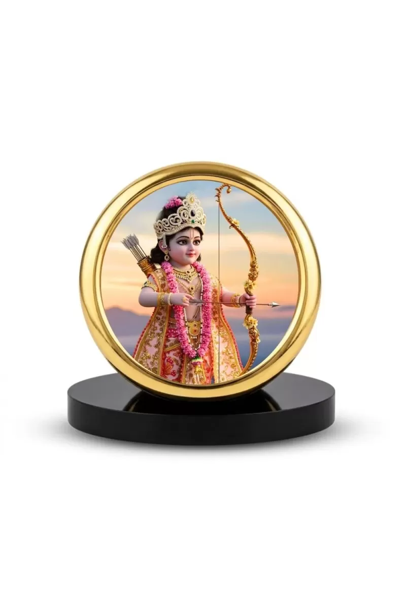 Car Desk/Table Top Lord Rama Metal Golden Photo Stand  2x2 Inches, Compact & Stylish Spiritual Display For Car, Home & Office (Pack Of 1) (F18929)