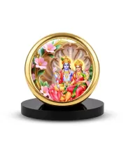 Car Desk/Table Top Lord Vishnu And Lakshmi Metal Golden Photo Stand  2x2 Inches, Compact & Stylish Spiritual Display For Car, Home & Office (Pack Of 1) (F18930)