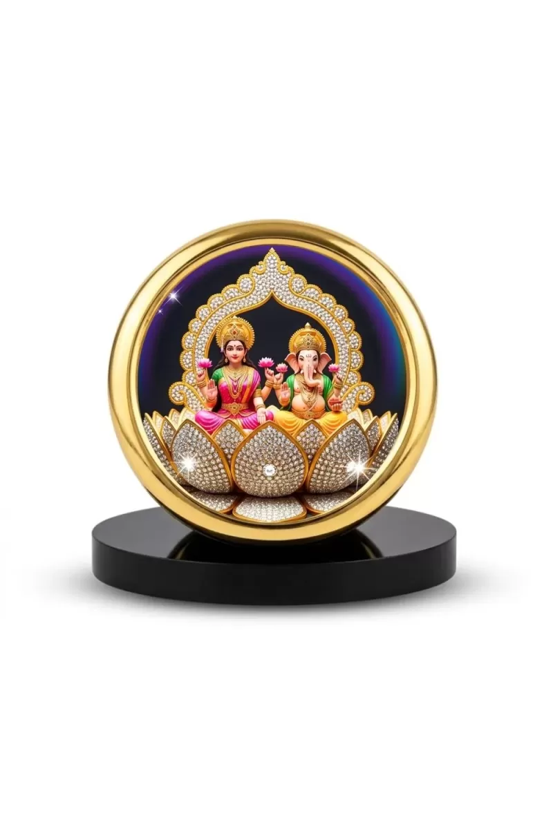 Car Desk/Table Top Gansha And Lakshmi Metal Golden Photo Stand  2x2 Inches, Compact & Stylish Spiritual Display For Car, Home & Office (Pack Of 1) (F18931)
