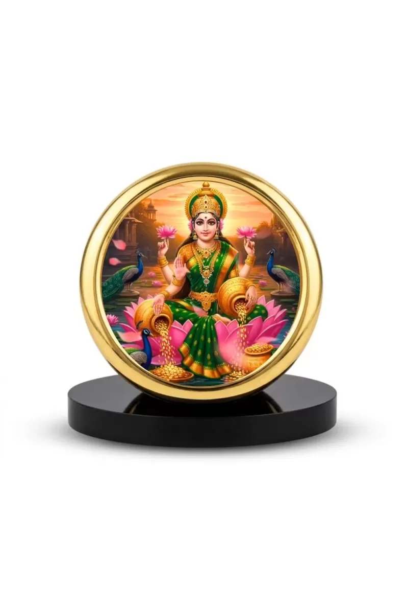 Car Desk/Table Top Goddess Lakshmi Metal Golden Photo Stand  2x2 Inches, Compact & Stylish Spiritual Display For Car, Home & Office (Pack Of 1) (F18932)