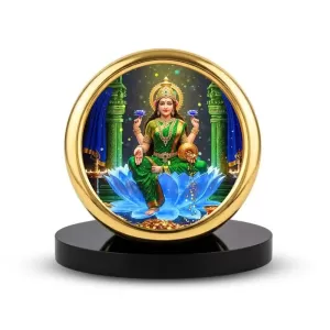 Car Desk/Table Top Goddess Lakshmi Metal Golden Photo Stand  2x2 Inches, Compact & Stylish Spiritual Display For Car, Home & Office (Pack Of 1) (F18933)