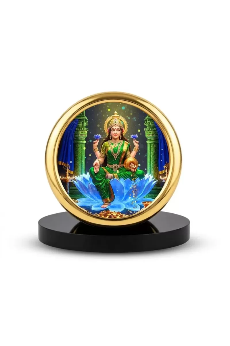 Car Desk/Table Top Goddess Lakshmi Metal Golden Photo Stand  2x2 Inches, Compact & Stylish Spiritual Display For Car, Home & Office (Pack Of 1) (F18933)
