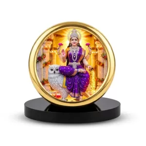 Car Desk/Table Top Goddess Lakshmi Metal Golden Photo Stand  2x2 Inches, Compact & Stylish Spiritual Display For Car, Home & Office (Pack Of 1) (F18934)
