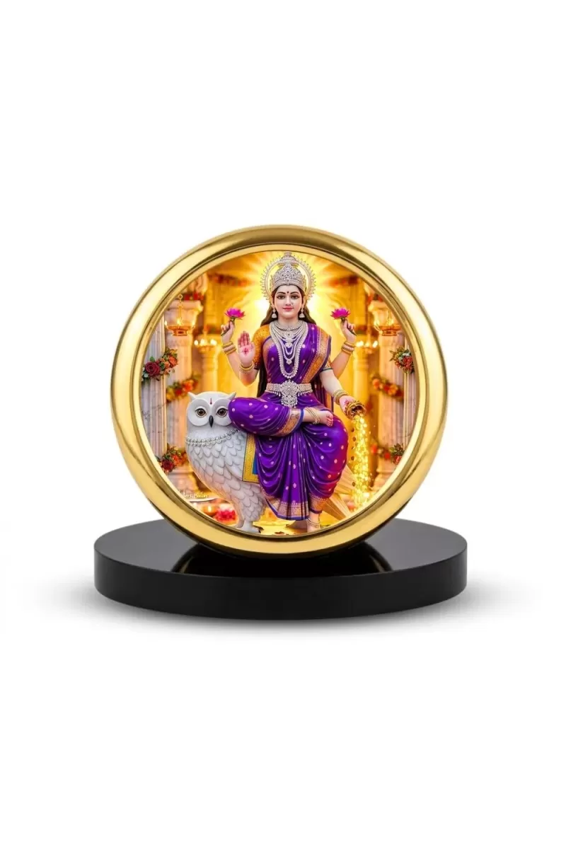 Car Desk/Table Top Goddess Lakshmi Metal Golden Photo Stand  2x2 Inches, Compact & Stylish Spiritual Display For Car, Home & Office (Pack Of 1) (F18934)