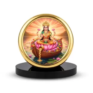 Car Desk/Table Top Goddess Lakshmi Metal Golden Photo Stand  2x2 Inches, Compact & Stylish Spiritual Display For Car, Home & Office (Pack Of 1) (F18935)