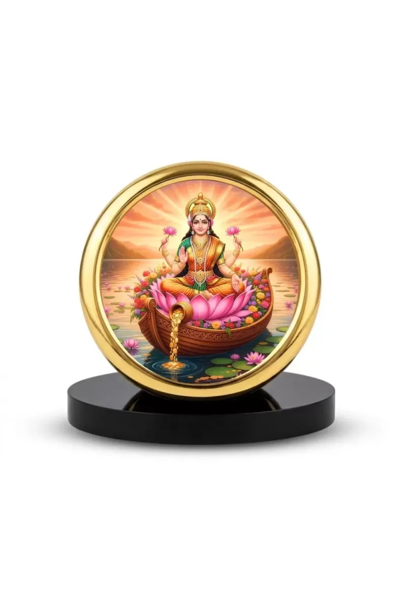 Car Desk/Table Top Goddess Lakshmi Metal Golden Photo Stand  2x2 Inches, Compact & Stylish Spiritual Display For Car, Home & Office (Pack Of 1) (F18935)