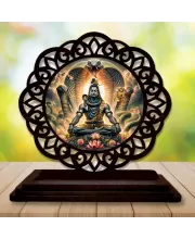 Car Desk/Table Top Lord Shiva Wooden Photo Stand  3x4 Inches, Compact & Stylish Spiritual Display For Car, Home & Office (Pack Of 1) (F19558)