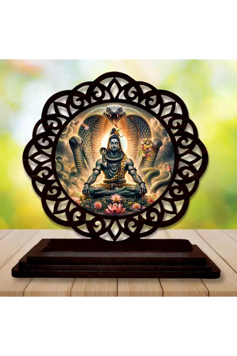Car Desk/Table Top Lord Shiva Wooden Photo Stand  3x4 Inches, Compact & Stylish Spiritual Display For Car, Home & Office (Pack Of 1) (F19558)