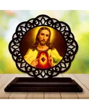Car Desk/Table Top Lord Jesus Wooden Photo Stand  3x4 Inches, Compact & Stylish Spiritual Display For Car, Home & Office (Pack Of 1) (F19559)