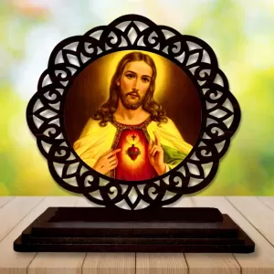 Car Desk/Table Top Lord Jesus Wooden Photo Stand  3x4 Inches, Compact & Stylish Spiritual Display For Car, Home & Office (Pack Of 1) (F19559)