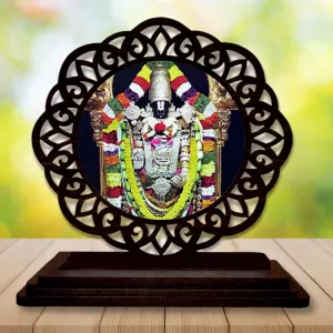 Car Desk/Table Top Lord Venkateswara Wooden Photo Stand  3x4 Inches, Compact & Stylish Spiritual Display For Car, Home & Office (Pack Of 1) (F19560)