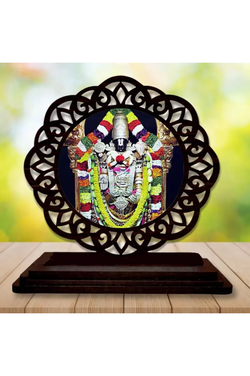 Car Desk/Table Top Lord Venkateswara Wooden Photo Stand  3x4 Inches, Compact & Stylish Spiritual Display For Car, Home & Office (Pack Of 1) (F19560)
