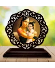 Car Desk/Table Top Lord Krishna With Yashodha Wooden Photo Stand  3x4 Inches, Compact & Stylish Spiritual Display For Car, Home & Office (Pack Of 1) (F19561)