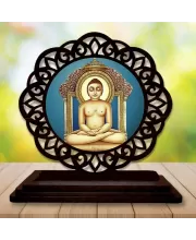 Car Desk/Table Top Lord Mahavira Wooden Photo Stand  3x4 Inches, Compact & Stylish Spiritual Display For Car, Home & Office (Pack Of 1) (F19564)