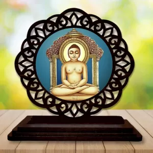 Car Desk/Table Top Lord Mahavira Wooden Photo Stand  3x4 Inches, Compact & Stylish Spiritual Display For Car, Home & Office (Pack Of 1) (F19564)