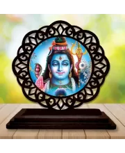 Car Desk/Table Top Lord Shiva Wooden Photo Stand  3x4 Inches, Compact & Stylish Spiritual Display For Car, Home & Office (Pack Of 1) (F19565)