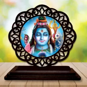 Car Desk/Table Top Lord Shiva Wooden Photo Stand  3x4 Inches, Compact & Stylish Spiritual Display For Car, Home & Office (Pack Of 1) (F19565)