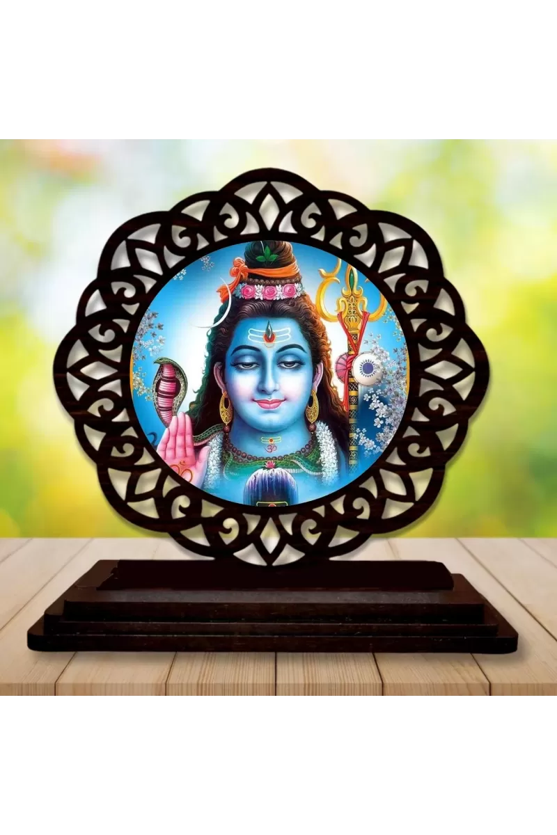 Car Desk/Table Top Lord Shiva Wooden Photo Stand  3x4 Inches, Compact & Stylish Spiritual Display For Car, Home & Office (Pack Of 1) (F19565)