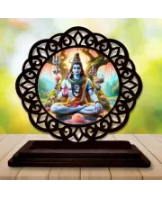 Car Desk/Table Top Lord Shiva Wooden Photo Stand  3x4 Inches, Compact & Stylish Spiritual Display For Car, Home & Office (Pack Of 1) (F19555)