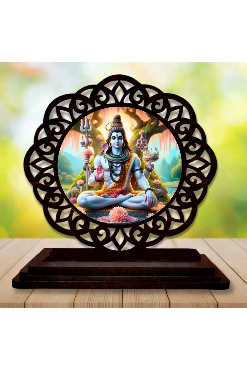 Car Desk/Table Top Lord Shiva Wooden Photo Stand  3x4 Inches, Compact & Stylish Spiritual Display For Car, Home & Office (Pack Of 1) (F19555)