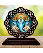 Car Desk/Table Top Lord Ganapathi Wooden Photo Stand  3x4 Inches, Compact & Stylish Spiritual Display For Car, Home & Office (Pack Of 1) (F19556)