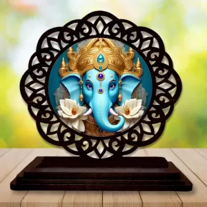 Car Desk/Table Top Lord Ganapathi Wooden Photo Stand  3x4 Inches, Compact & Stylish Spiritual Display For Car, Home & Office (Pack Of 1) (F19556)