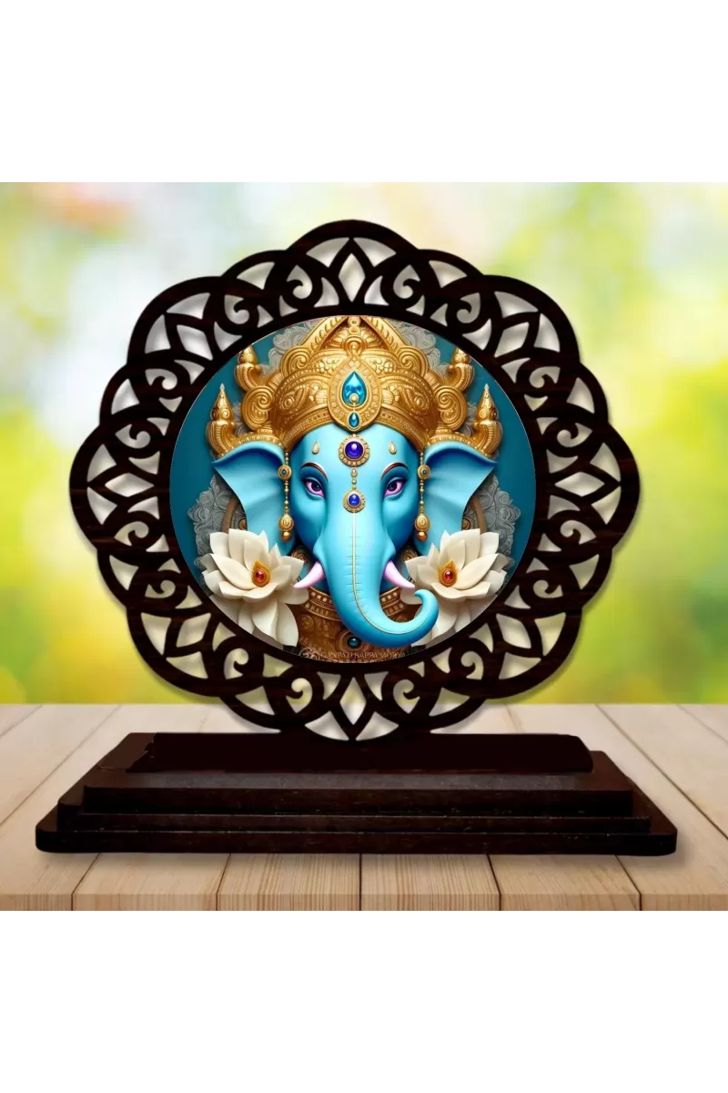 Car Desk/Table Top Lord Ganapathi Wooden Photo Stand  3x4 Inches, Compact & Stylish Spiritual Display For Car, Home & Office (Pack Of 1) (F19556)