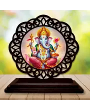 Car Desk/Table Top Lord Ganapathi Wooden Photo Stand  3x4 Inches, Compact & Stylish Spiritual Display For Car, Home & Office (Pack Of 1) (F19557)