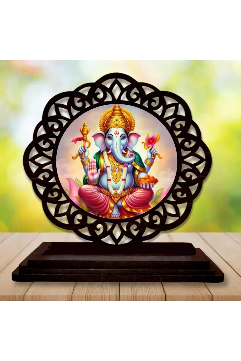 Car Desk/Table Top Lord Ganapathi Wooden Photo Stand  3x4 Inches, Compact & Stylish Spiritual Display For Car, Home & Office (Pack Of 1) (F19557)
