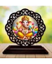 Car Desk/Table Top Lord Ganesha Wooden Photo Stand  3x4 Inches, Compact & Stylish Spiritual Display For Car, Home & Office (Pack Of 1) (F19589)