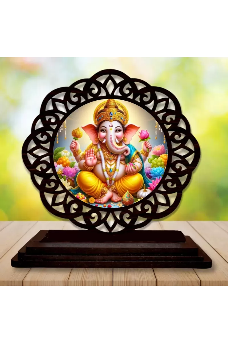 Car Desk/Table Top Lord Ganesha Wooden Photo Stand  3x4 Inches, Compact & Stylish Spiritual Display For Car, Home & Office (Pack Of 1) (F19589)
