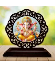 Car Desk/Table Top Lord Ganesha Wooden Photo Stand  3x4 Inches, Compact & Stylish Spiritual Display For Car, Home & Office (Pack Of 1) (F19590)