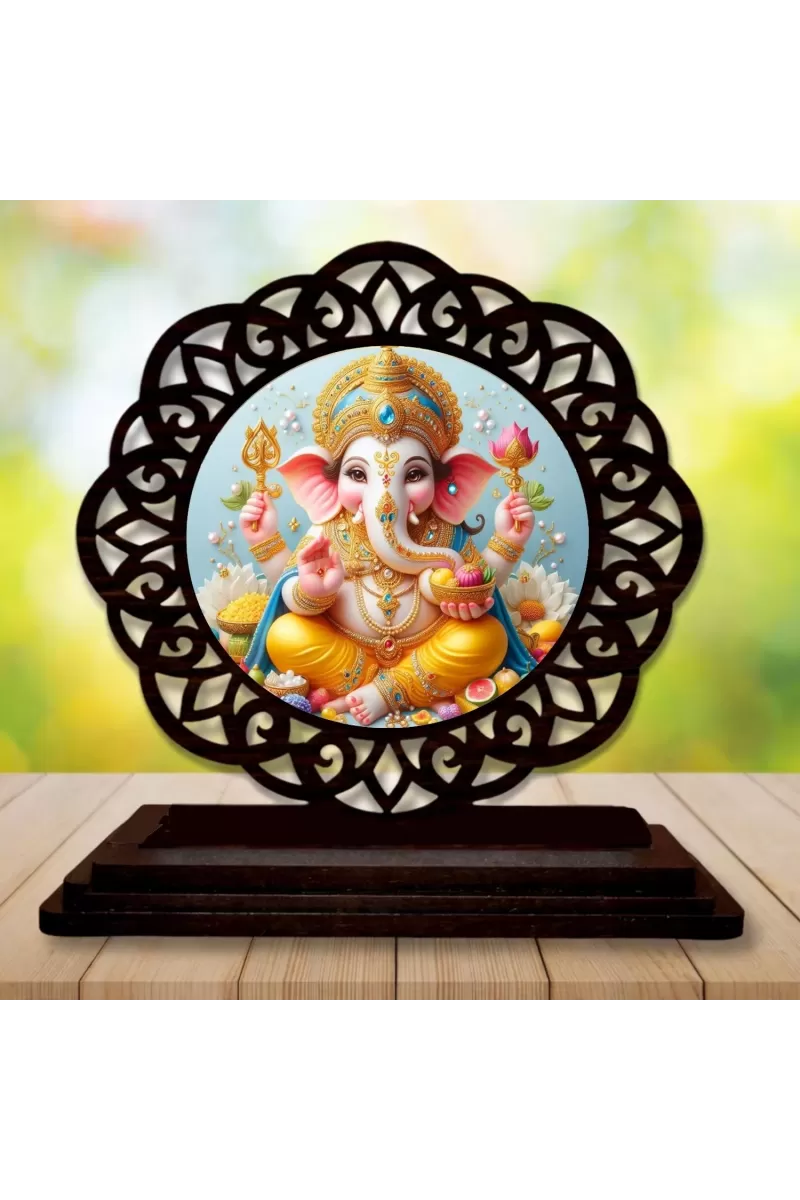 Car Desk/Table Top Lord Ganesha Wooden Photo Stand  3x4 Inches, Compact & Stylish Spiritual Display For Car, Home & Office (Pack Of 1) (F19590)