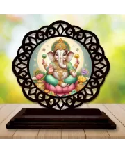 Car Desk/Table Top Lord Ganesha Wooden Photo Stand  3x4 Inches, Compact & Stylish Spiritual Display For Car, Home & Office (Pack Of 1) (F19593)
