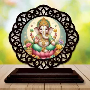 Car Desk/Table Top Lord Ganesha Wooden Photo Stand  3x4 Inches, Compact & Stylish Spiritual Display For Car, Home & Office (Pack Of 1) (F19593)