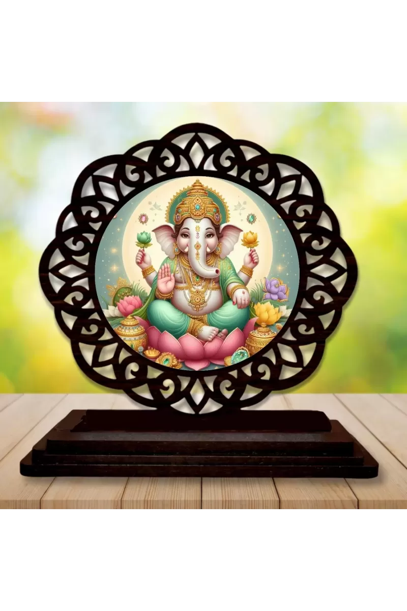 Car Desk/Table Top Lord Ganesha Wooden Photo Stand  3x4 Inches, Compact & Stylish Spiritual Display For Car, Home & Office (Pack Of 1) (F19593)