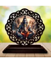 Car Desk/Table Top Lord Shiva Wooden Photo Stand  3x4 Inches, Compact & Stylish Spiritual Display For Car, Home & Office (Pack Of 1) (F19597)