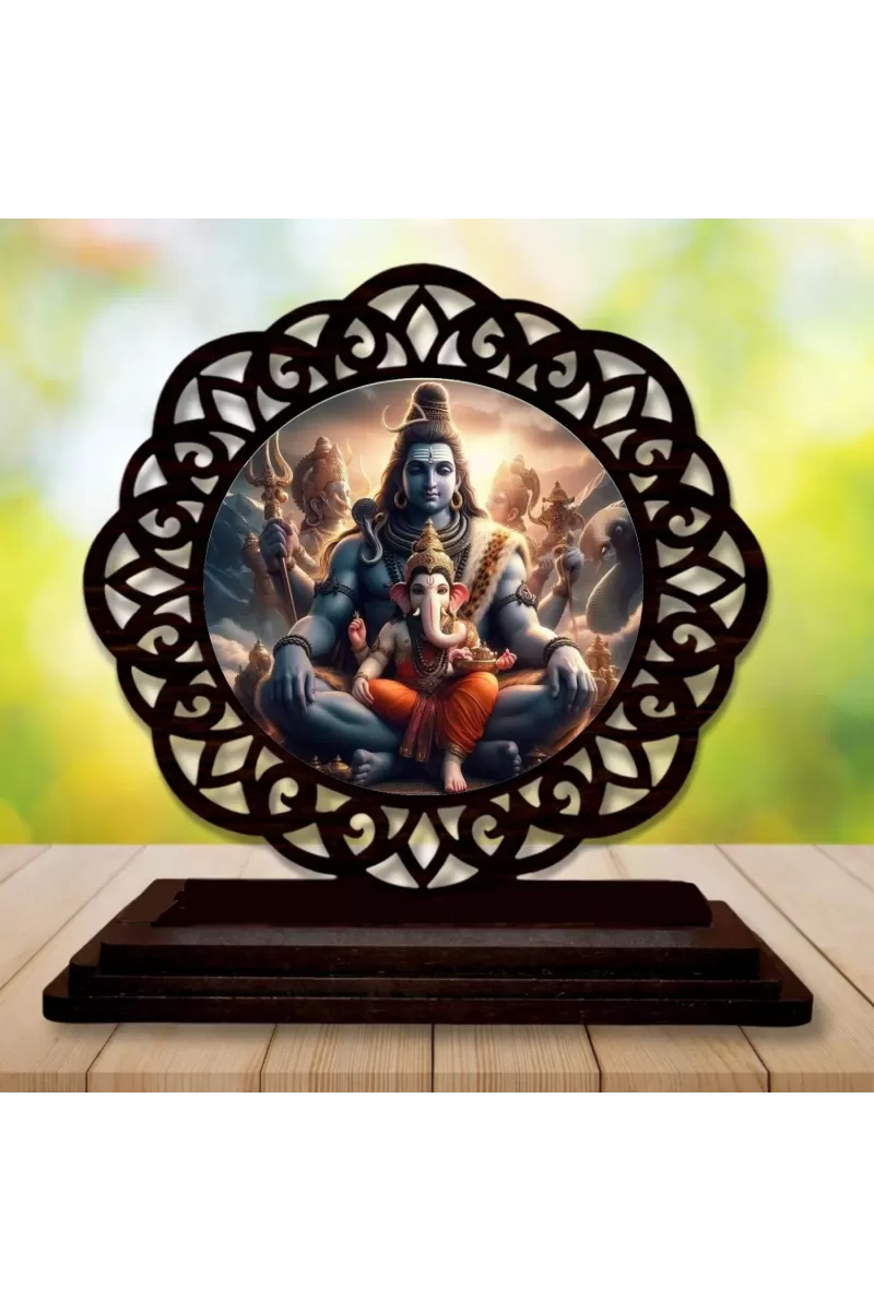 Car Desk/Table Top Lord Shiva Wooden Photo Stand  3x4 Inches, Compact & Stylish Spiritual Display For Car, Home & Office (Pack Of 1) (F19597)