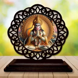 Car Desk/Table Top Lord Hanuman Wooden Photo Stand  3x4 Inches, Compact & Stylish Spiritual Display For Car, Home & Office (Pack Of 1) (F19599)