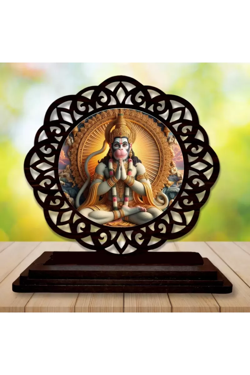 Car Desk/Table Top Lord Hanuman Wooden Photo Stand  3x4 Inches, Compact & Stylish Spiritual Display For Car, Home & Office (Pack Of 1) (F19599)