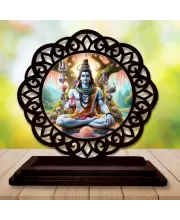 Car Desk/Table Top Lord Shiva Wooden Photo Stand  3x4 Inches, Compact & Stylish Spiritual Display For Car, Home & Office (Pack Of 1) (F19600)