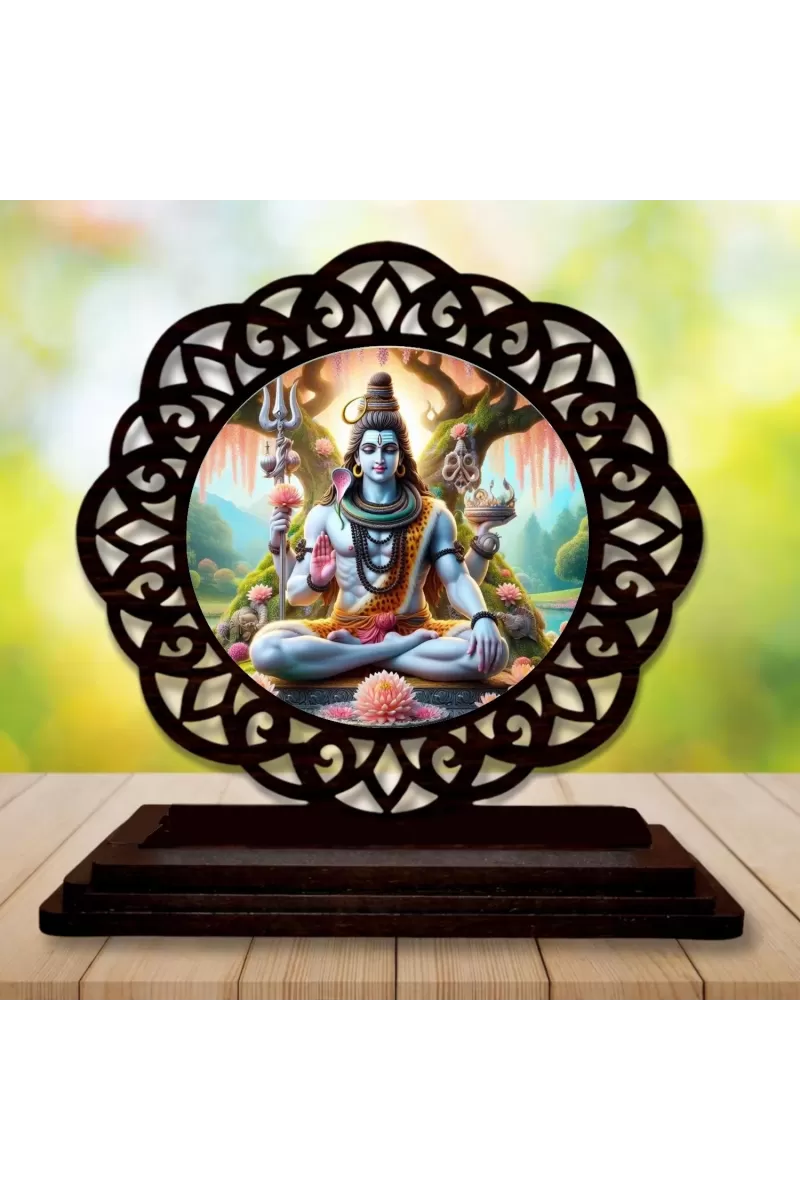 Car Desk/Table Top Lord Shiva Wooden Photo Stand  3x4 Inches, Compact & Stylish Spiritual Display For Car, Home & Office (Pack Of 1) (F19600)