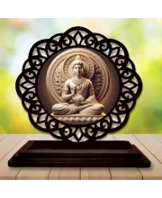 Car Desk/Table Top Lord Buddha Wooden Photo Stand  3x4 Inches, Compact & Stylish Spiritual Display For Car, Home & Office (Pack Of 1) (F19601)