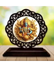 Car Desk/Table Top Lord Krishna Wooden Photo Stand  3x4 Inches, Compact & Stylish Spiritual Display For Car, Home & Office (Pack Of 1) (F19602)
