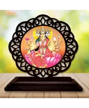 Car Desk/Table Top Goddess Lakshmi Wooden Photo Stand  3x4 Inches, Compact & Stylish Spiritual Display For Car, Home & Office (Pack Of 1) (F19603)