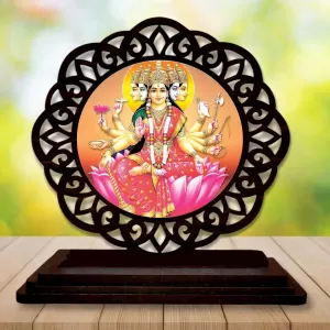 Car Desk/Table Top Goddess Lakshmi Wooden Photo Stand  3x4 Inches, Compact & Stylish Spiritual Display For Car, Home & Office (Pack Of 1) (F19603)