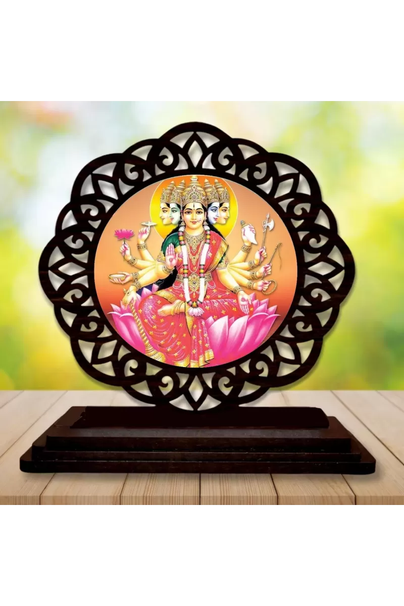 Car Desk/Table Top Goddess Lakshmi Wooden Photo Stand  3x4 Inches, Compact & Stylish Spiritual Display For Car, Home & Office (Pack Of 1) (F19603)