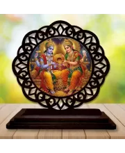 Car Desk/Table Top Lord Vishnu And Lakshmi Wooden Photo Stand  3x4 Inches, Compact & Stylish Spiritual Display For Car, Home & Office (Pack Of 1) (F19604)