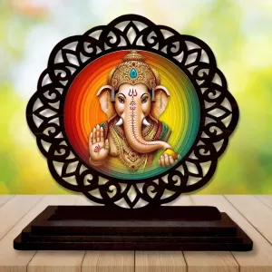 Car Desk/Table Top Lord Ganesha Wooden Photo Stand  3x4 Inches, Compact & Stylish Spiritual Display For Car, Home & Office (Pack Of 1) (F19605)